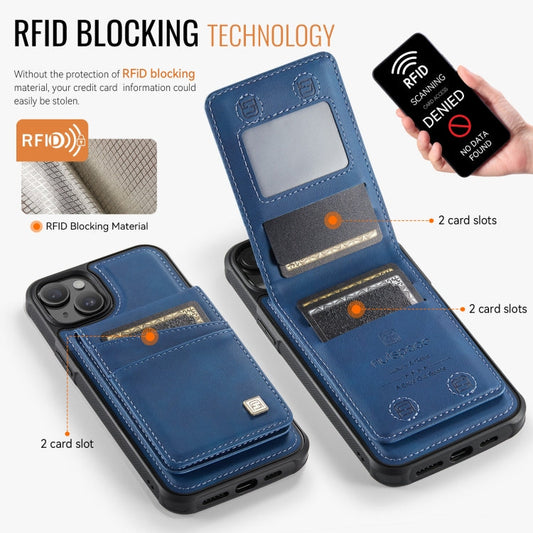 For iPhone 15 Plus AutSpace A12 MagSafe Magnetic RFID Card Bag Phone Case(Blue)