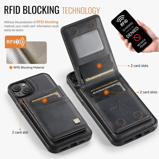 For iPhone 15 Plus AutSpace A12 MagSafe Magnetic RFID Card Bag Phone Case(Black)
