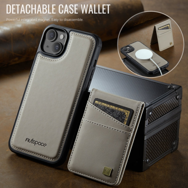 For iPhone 14 AutSpace A12 MagSafe Magnetic RFID Card Bag Phone Case(Khaki)