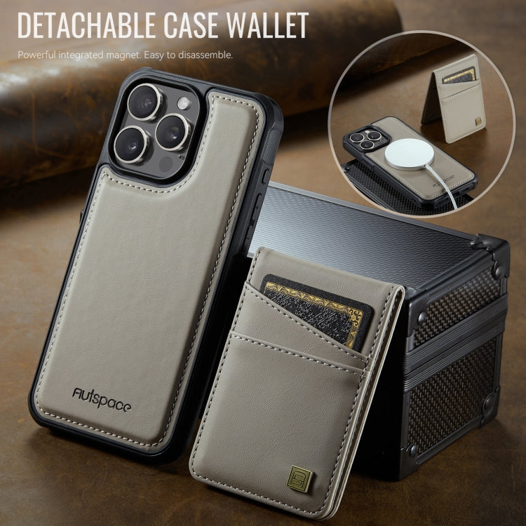 For iPhone 14 Pro AutSpace A12 MagSafe Magnetic RFID Card Bag Phone Case(Khaki)