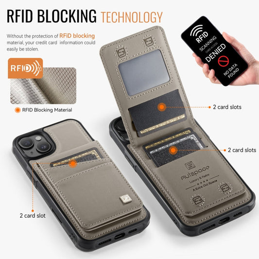Pour iPhone 13 AutSpace A12 MagSafe Magnétique RFID Carte Sac Coque de téléphone (Kaki)