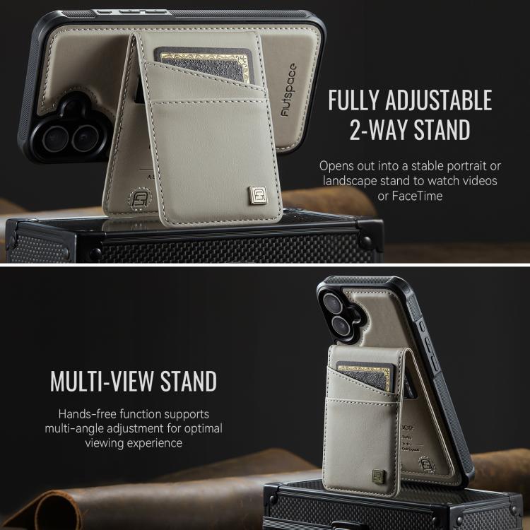 For iPhone 16 AutSpace A12 MagSafe Magnetic RFID Card Bag Phone Case(Khaki)