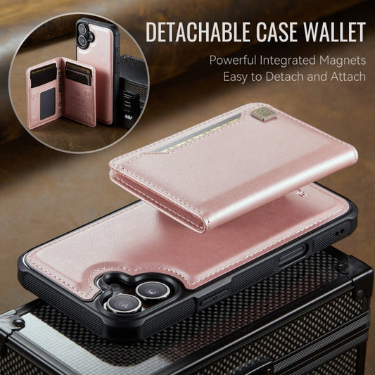 For iPhone 16 AutSpace A13 MagSafe Magnetic RFID Flip Card Bag Phone Case(Rose Gold)