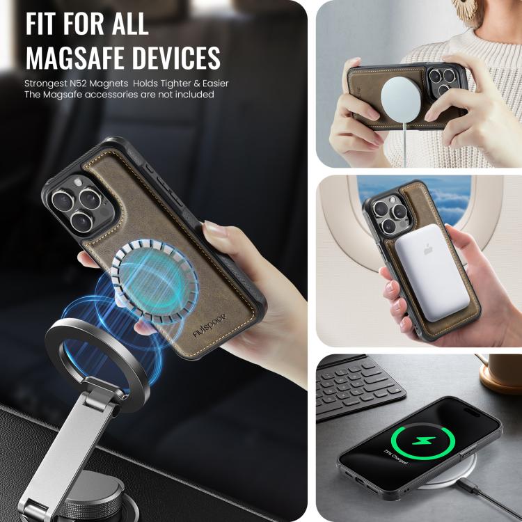 For iPhone 14 Pro Max AutSpace A13 MagSafe Magnetic RFID Flip Card Bag Phone Case(Coffee)