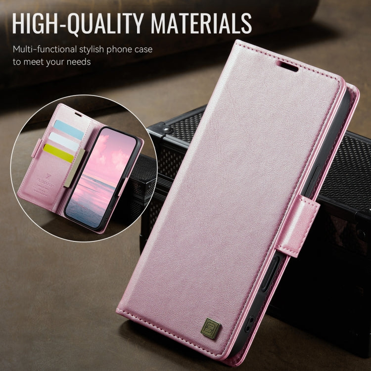 For iPhone 16 Pro Max AutSpace A11 Side Buckle MagSafe Magnetic RFID Phone Leather Case(Rose Gold)