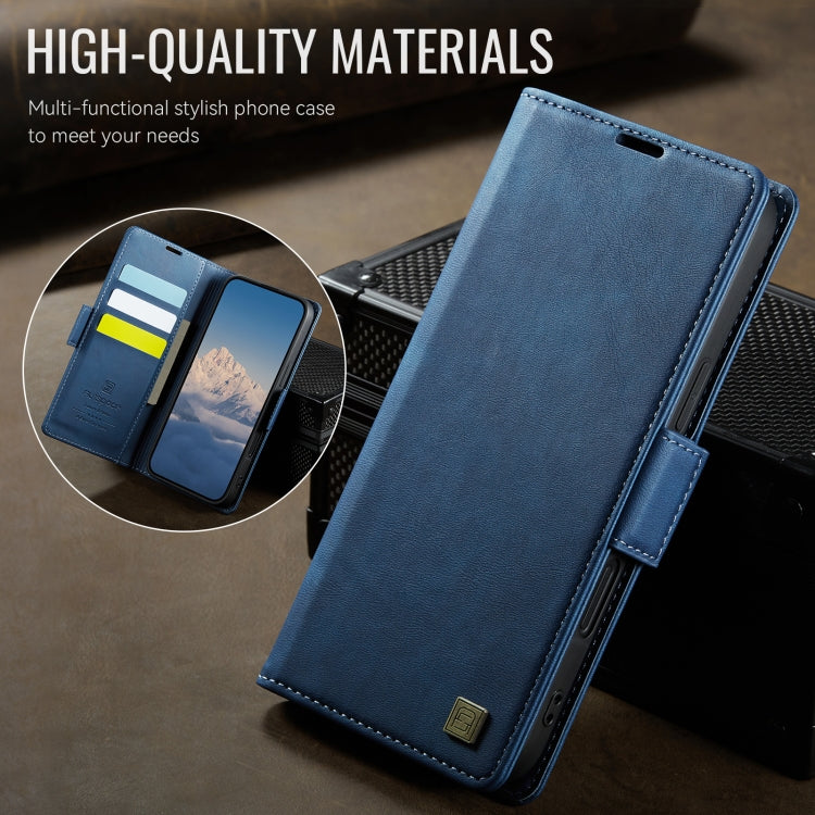 For iPhone 16 AutSpace A11 Side Buckle MagSafe Magnetic RFID Phone Leather Case(Blue)