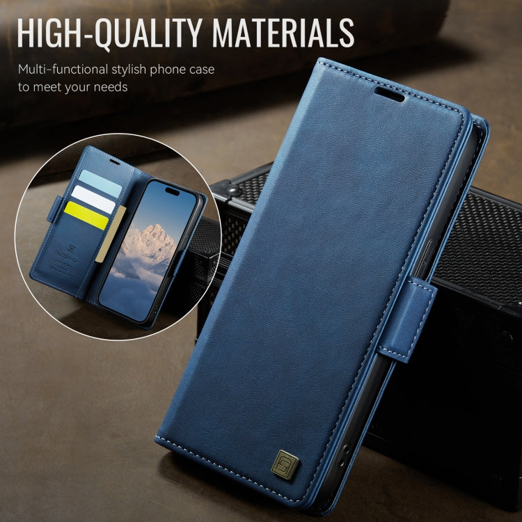 For iPhone 15 Pro AutSpace A11 Side Buckle MagSafe Magnetic RFID Phone Leather Case(Blue)