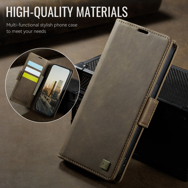 For iPhone 13 AutSpace A11 Side Buckle MagSafe Magnetic RFID Phone Leather Case(Coffee)