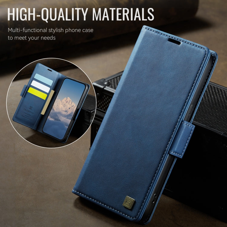 For iPhone 12 / 12 Pro AutSpace A11 Side Buckle MagSafe Magnetic RFID Phone Leather Case(Blue)