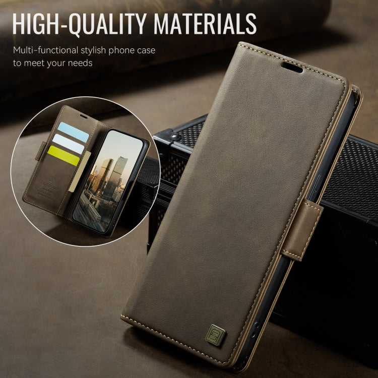 For iPhone 12 / 12 Pro AutSpace A11 Side Buckle MagSafe Magnetic RFID Phone Leather Case(Coffee)