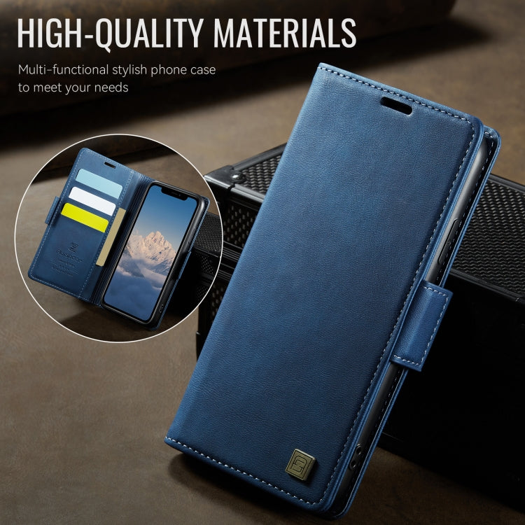 For iPhone 11 AutSpace A11 Side Buckle MagSafe Magnetic RFID Phone Leather Case(Blue)