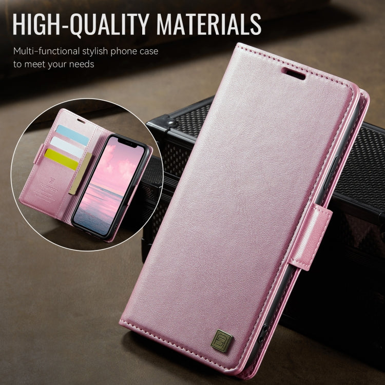 For iPhone 11 Pro AutSpace A11 Side Buckle MagSafe Magnetic RFID Phone Leather Case(Rose Gold)