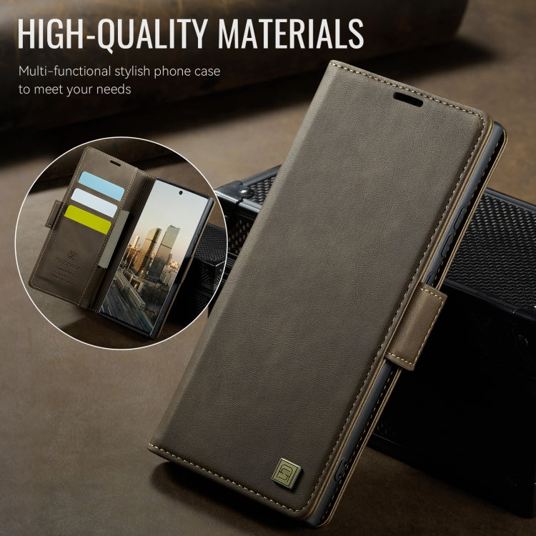 For Samsung Galaxy Note20 AutSpace A11 Side Buckle MagSafe Magnetic RFID Phone Leather Case(Coffee)