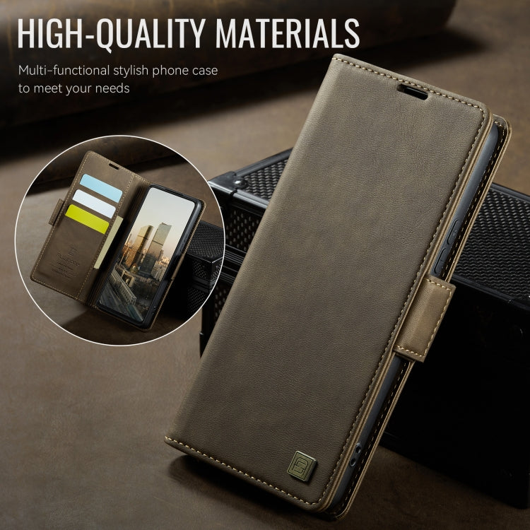 For Samsung Galaxy A53 5G AutSpace A11 Side Buckle MagSafe Magnetic RFID Phone Leather Case(Coffee)