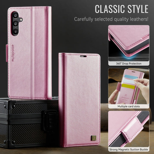 For Samsung Galaxy A55 5G AutSpace A11 Side Buckle MagSafe Magnetic RFID Phone Leather Case(Rose Gold)