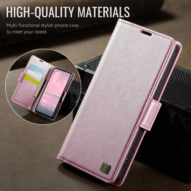 For Samsung Galaxy S21 FE 5G AutSpace A11 Side Buckle MagSafe Magnetic RFID Phone Leather Case(Rose Gold)