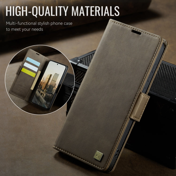 For Samsung Galaxy S23 5G AutSpace A11 Side Buckle MagSafe Magnetic RFID Phone Leather Case(Coffee)