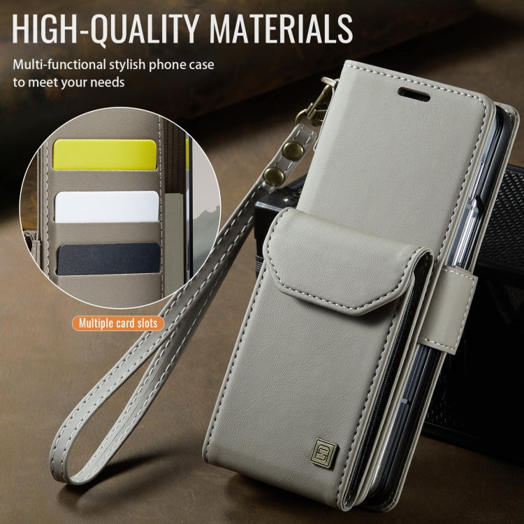 For Samsung Galaxy Z Fold5 5G AutSpace A23 Organ Card Bag Magnetic RFID PU Phone Case(Grey)