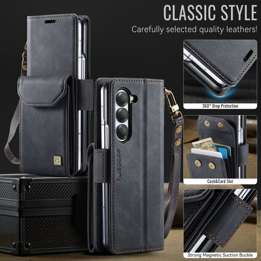 For Samsung Galaxy Z Fold5 5G AutSpace A23 Organ Card Bag Magnetic RFID PU Phone Case(Black)