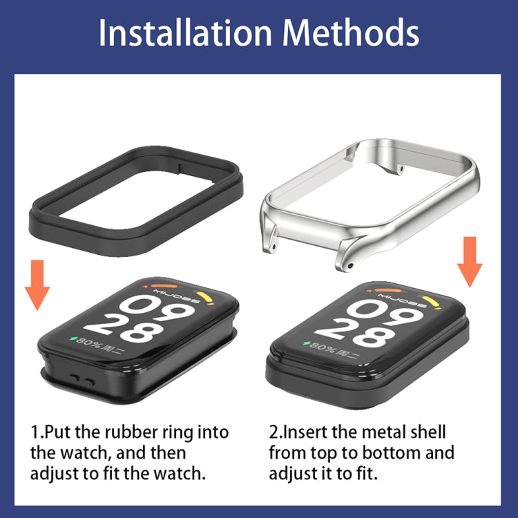 For Xiaomi Smart Band 9 Active / Redmi Band 3 Mijobs Metal Shell Microfiber PU Leather Watch Band(Grey Silver)