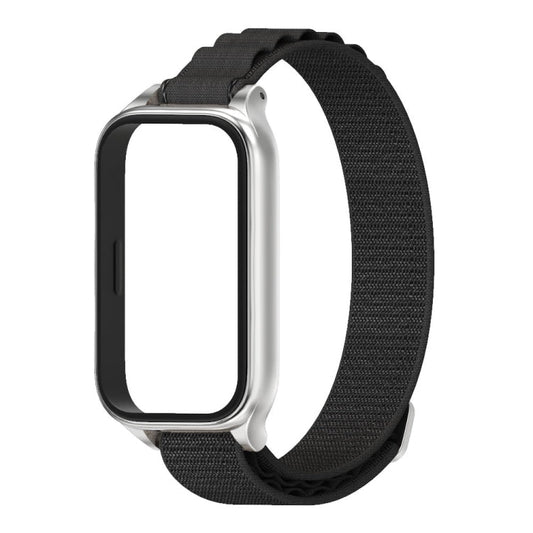 For Xiaomi Smart Band 9 Active / Redmi Band 3 Mijobs Metal Shell Nylon Watch Band(Black Silver)