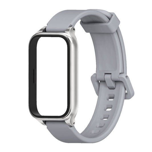 For Xiaomi Smart Band 9 Active / Redmi Band 3 Mijobs Metal Shell Silicone Watch Band(Grey Silver)
