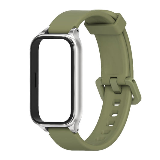 For Xiaomi Smart Band 9 Active / Redmi Band 3 Mijobs Metal Shell Silicone Watch Band(Army Green Silver)