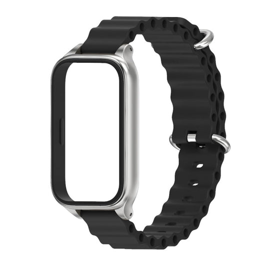 For Xiaomi Smart Band 9 Active / Redmi Band 3 Mijobs Metal Shell Marine Silicone Watch Band(Black Silver)