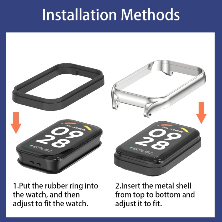 For Xiaomi Smart Band 9 Active / Redmi Band 3 Mijobs Metal Shell Marine Silicone Watch Band(Dark Blue Silver)