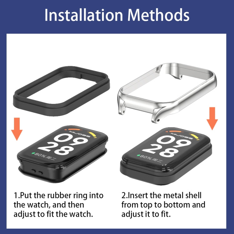 Pour Xiaomi Smart Band 9 Active / Redmi Band 3 Mijobs Coque Métal Trois Perles Bracelet Montre en Acier Inoxydable (Noir)