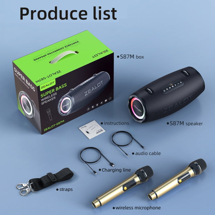 Zealot S87M 80W Portable Outdoor RGB Bluetooth Speaker with Dual Microphones(Black)