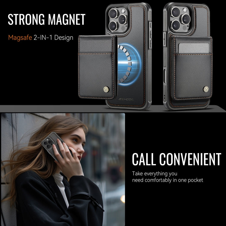 For iPhone 16 Pro Max JEEHOOD J06 British Style RFID MagSafe Card Bag PU Phone Case(Black)