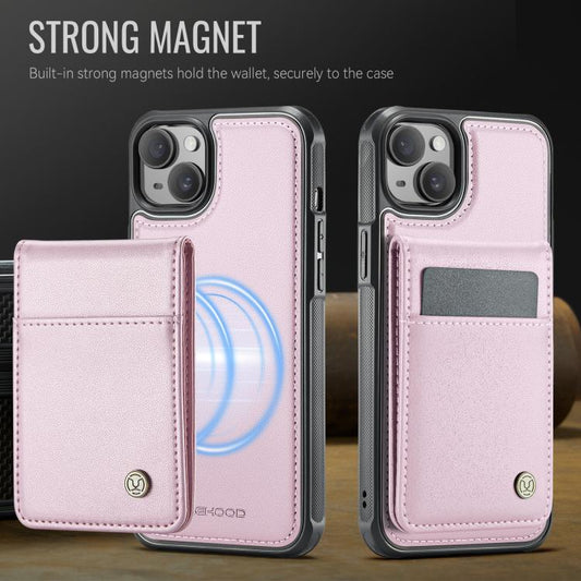 Pour iPhone 14 JEEHOOD J06 Étui de téléphone en PU avec porte-cartes MagSafe RFID style britannique (rose)