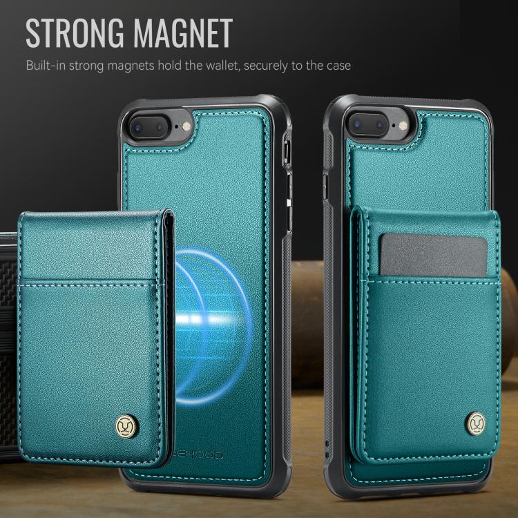 For iPhone 8 Plus / 7 Plus JEEHOOD J06 British Style RFID MagSafe Card Bag PU Phone Case(Green)
