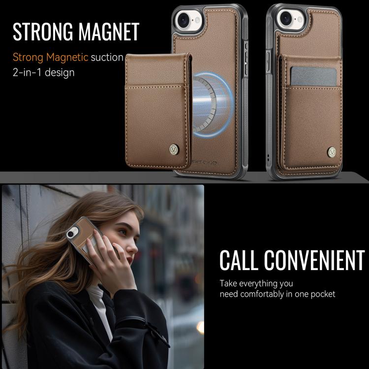 Pour iPhone 17e / 16e JEEHOOD J06 Étui de téléphone en PU avec porte-cartes RFID MagSafe style britannique (marron)