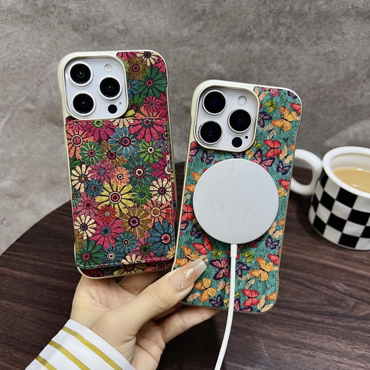 For iPhone 16 Denior D24 Paint MagSafe Card Slot Phone Case(Green Sunflower)