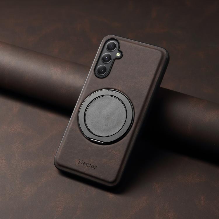 For Samsung Galaxy A35 5G Denior A14 Skin Feel Rotating Holder MagSafe Phone Case(Brown)