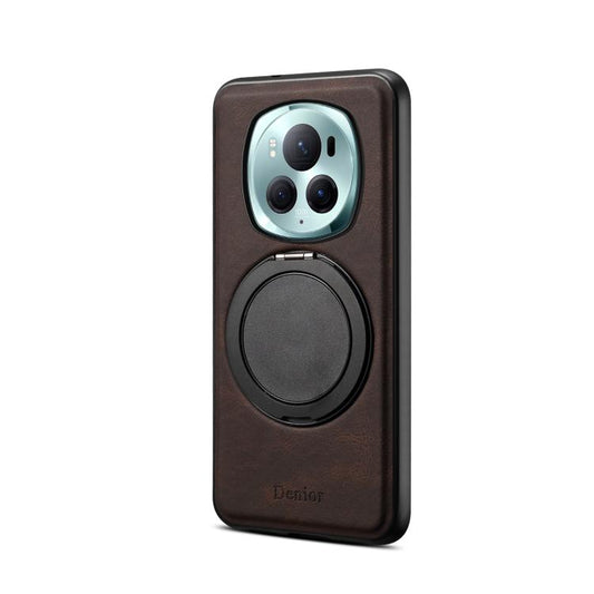 Pour Honor Magic6 Pro Denior A14 Texture Cuir Support Rotatif Coque de Téléphone MagSafe (Marron)