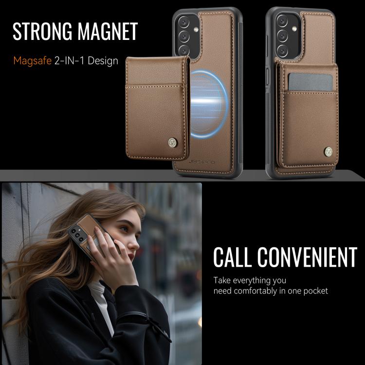 Pour Samsung Galaxy A13 4G JEEHOOD J06 Étui de téléphone en PU avec porte-cartes MagSafe et RFID style britannique (marron)