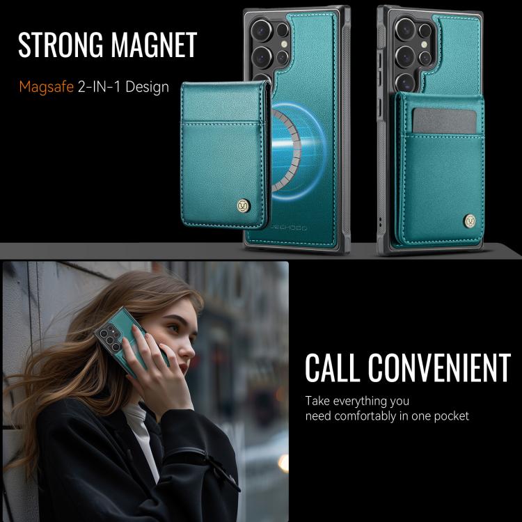 For Samsung Galaxy S24 Ultra 5G JEEHOOD J06 British Style RFID MagSafe Card Bag PU Phone Case(Green)