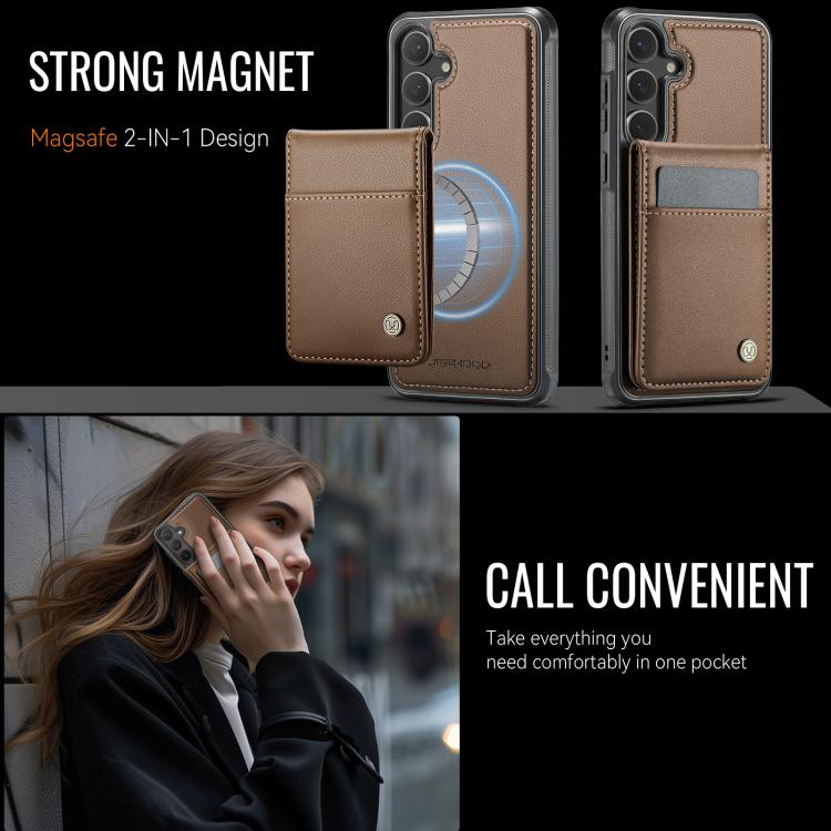 For Samsung Galaxy S24 5G JEEHOOD J06 British Style RFID MagSafe Card Bag PU Phone Case(Brown)