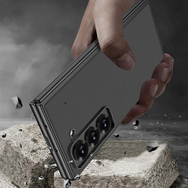 For Samsung Galaxy Z Fold6 Slim GKK Integrated Metal Paint Skin Feel Leather Full Coverage Phone Case(Black)