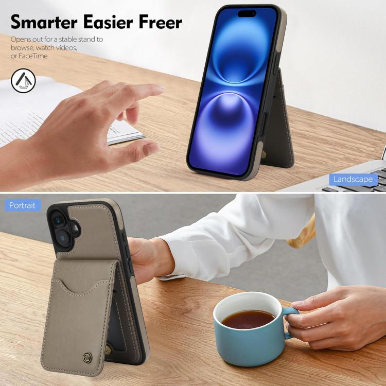 Pour iPhone 16 Plus Étui de Téléphone en Cuir AwQuer avec Porte-Cartes à Rabat Vertical (Gris)