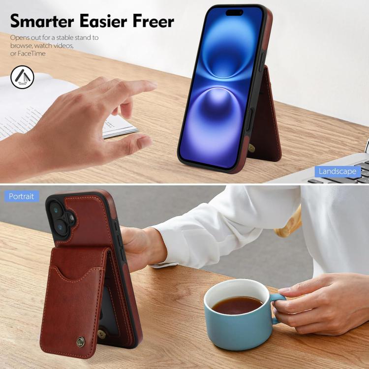 For iPhone 16 Plus AwQuer Vertical Flip Card Bag Holder Leather Phone Case(Brown)