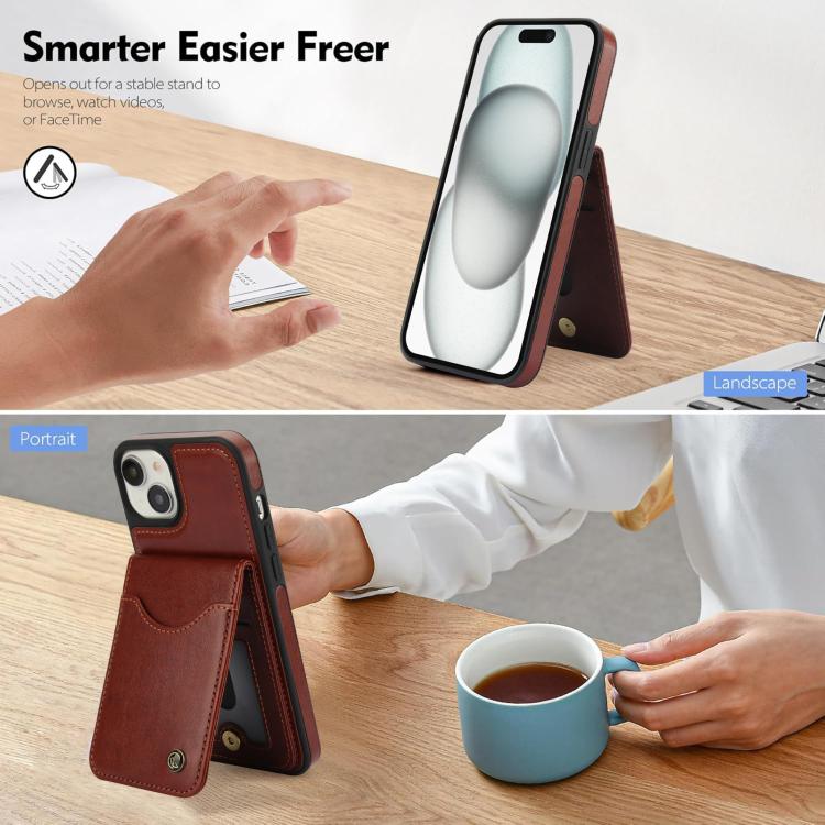 For iPhone 14 / 13 AwQuer Vertical Flip Card Bag Holder Leather Phone Case(Brown)