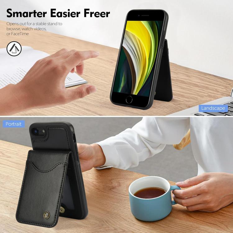 For iPhone 7 / 8 / SE 2022 AwQuer Vertical Flip Card Bag Holder Leather Phone Case(Black)