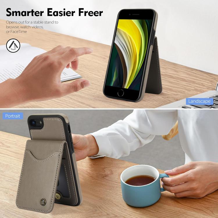 For iPhone 7 / 8 / SE 2022 AwQuer Vertical Flip Card Bag Holder Leather Phone Case(Grey)