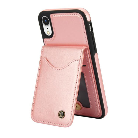 For iPhone X / XS AwQuer Vertical Flip Card Bag Holder Leather Phone Case(Rose Gold)