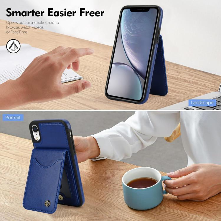 For iPhone XR AwQuer Vertical Flip Card Bag Holder Leather Phone Case(Blue)