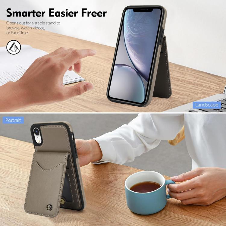 For iPhone XS Max AwQuer Vertical Flip Card Bag Holder Leather Phone Case(Grey)